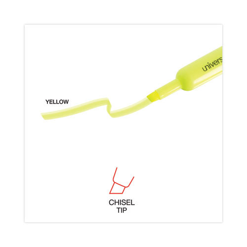Image of Universal Desk Highlighters, Fluorescent Yellow Ink, Chisel Tip, Yellow Barrel, Dozen