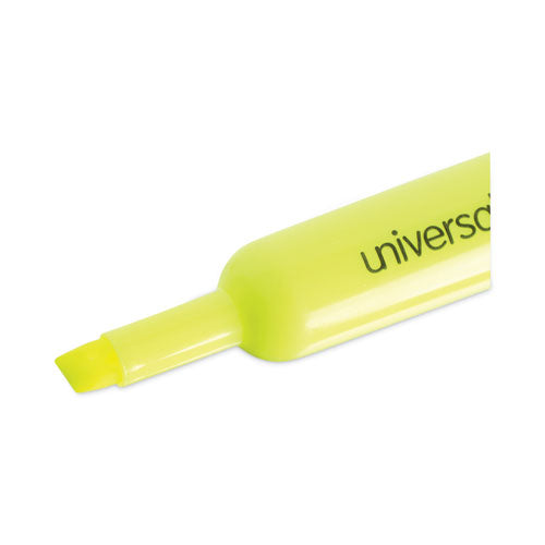 Image of Universal Desk Highlighters, Fluorescent Yellow Ink, Chisel Tip, Yellow Barrel, Dozen