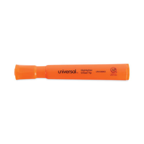 Image of Universal Desk Highlighters, Fluorescent Orange Ink, Chisel Tip, Orange Barrel, Dozen