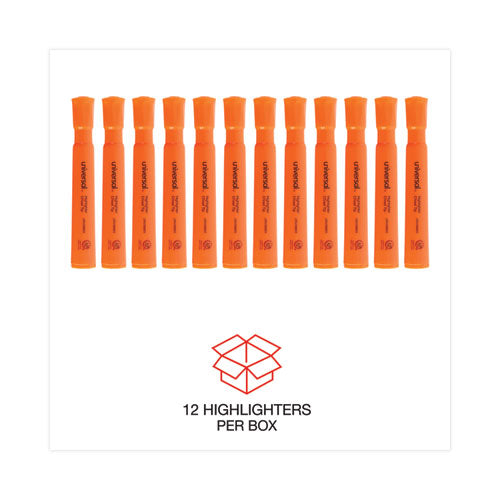 Image of Universal Desk Highlighters, Fluorescent Orange Ink, Chisel Tip, Orange Barrel, Dozen