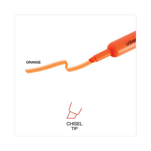 Image of Universal Desk Highlighters, Fluorescent Orange Ink, Chisel Tip, Orange Barrel, Dozen