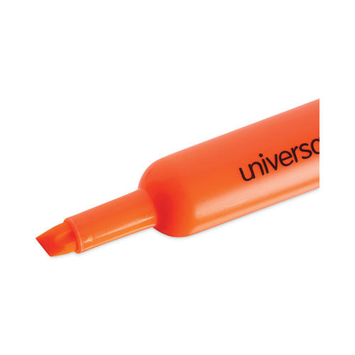 Image of Universal Desk Highlighters, Fluorescent Orange Ink, Chisel Tip, Orange Barrel, Dozen