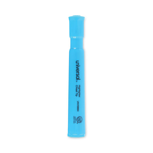 Image of Universal Desk Highlighters, Fluorescent Blue Ink, Chisel Tip, Blue Barrel, Dozen