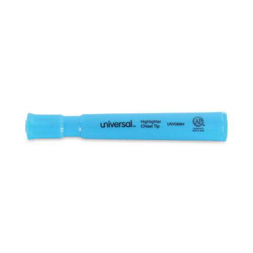 Image of Universal Desk Highlighters, Fluorescent Blue Ink, Chisel Tip, Blue Barrel, Dozen