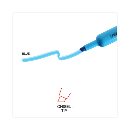 Image of Universal Desk Highlighters, Fluorescent Blue Ink, Chisel Tip, Blue Barrel, Dozen