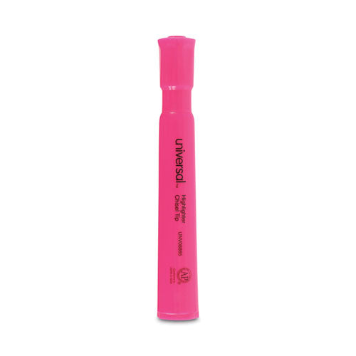 Image of Universal Desk Highlighters, Fluorescent Pink Ink, Chisel Tip, Pink Barrel, Dozen
