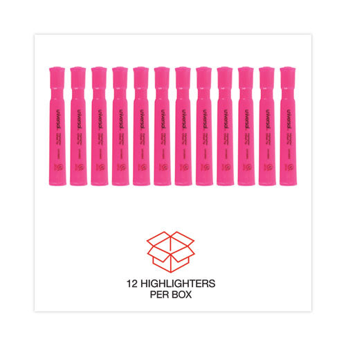 Image of Universal Desk Highlighters, Fluorescent Pink Ink, Chisel Tip, Pink Barrel, Dozen