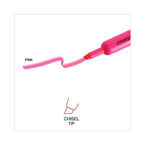 Image of Universal Desk Highlighters, Fluorescent Pink Ink, Chisel Tip, Pink Barrel, Dozen