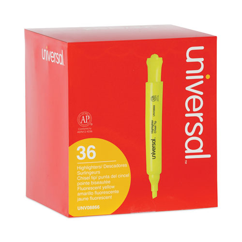 Image of Universal Desk Highlighter Value Pack, Fluorescent Yellow Ink, Chisel Tip, Yellow Barrel, 36/pack