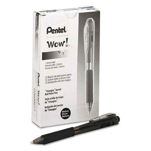 Image of Pentel® WOW! Ballpoint Pen, Retractable, Medium 1 mm, Black Ink, Smoke/Black Barrel, Dozen