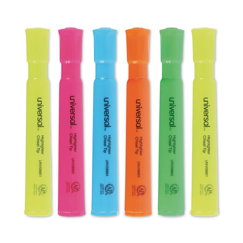 Image of Universal Desk Highlighters, Assorted Ink Colors, Chisel Tip, Assorted Barrel Colors, Dozen