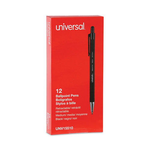 Image of Universal Ballpoint Pen, Retractable, Medium 1 Mm, Black Ink, Black Barrel, Dozen