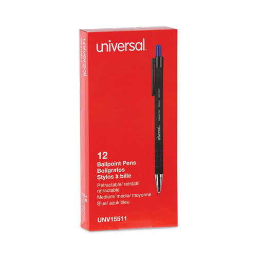 Image of Universal Ballpoint Pen, Retractable, Medium 1 Mm, Blue Ink, Blue Barrel, Dozen