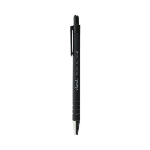 Image of Universal Ballpoint Pen, Retractable, Fine 0.7 Mm, Black Ink, Black Barrel, Dozen