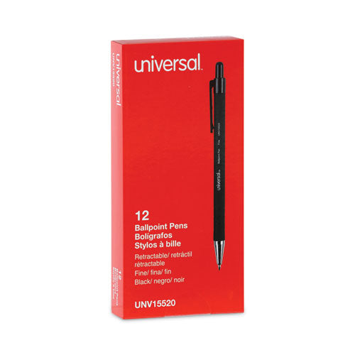 Image of Universal Ballpoint Pen, Retractable, Fine 0.7 Mm, Black Ink, Black Barrel, Dozen