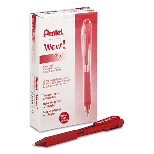Image of Pentel® WOW! Ballpoint Pen, Retractable, Medium 1 mm, Red Ink, Translucent Red/Red Barrel, Dozen