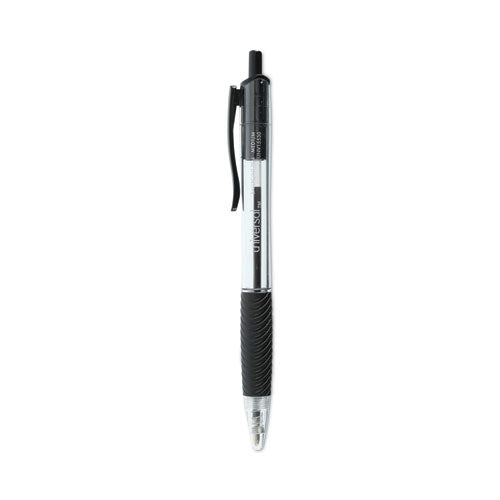 Image of Universal Comfort Grip Ballpoint Pen, Retractable, Medium 1 mm, Black Ink, Clear/Black Barrel, Dozen