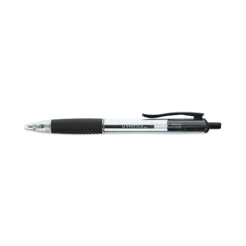 Image of Universal Comfort Grip Ballpoint Pen, Retractable, Medium 1 mm, Black Ink, Clear/Black Barrel, Dozen