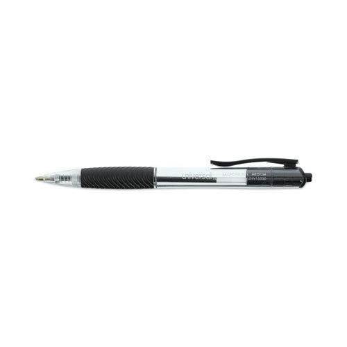 Image of Universal Comfort Grip Ballpoint Pen, Retractable, Medium 1 mm, Black Ink, Clear/Black Barrel, Dozen