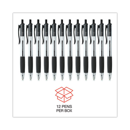 Image of Universal Comfort Grip Ballpoint Pen, Retractable, Medium 1 mm, Black Ink, Clear/Black Barrel, Dozen