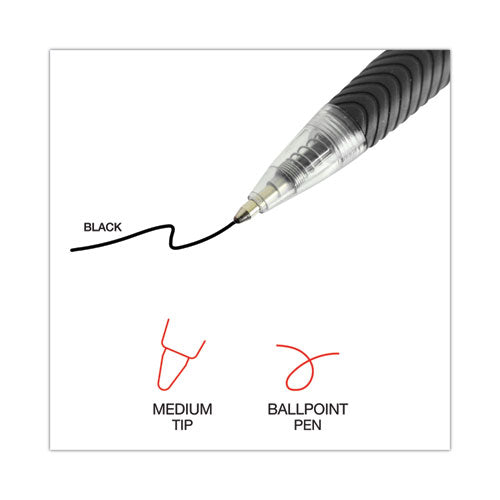 Image of Universal Comfort Grip Ballpoint Pen, Retractable, Medium 1 mm, Black Ink, Clear/Black Barrel, Dozen