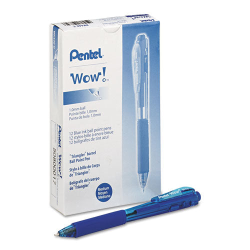 Image of Pentel® WOW! Ballpoint Pen, Retractable, Medium 1 mm, Blue Ink, Translucent Blue/Blue Barrel, Dozen