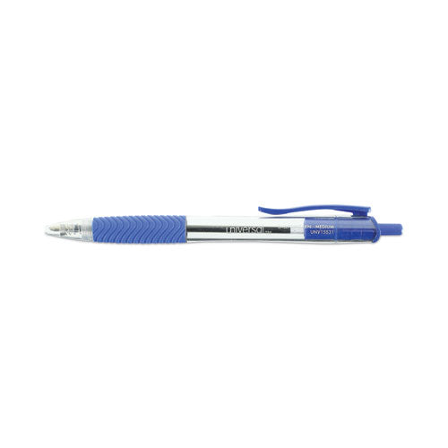 Image of Universal Comfort Grip Ballpoint Pen, Retractable, Medium 1 mm, Blue Ink, Clear/Blue Barrel, Dozen
