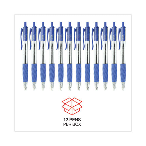 Image of Universal Comfort Grip Ballpoint Pen, Retractable, Medium 1 mm, Blue Ink, Clear/Blue Barrel, Dozen
