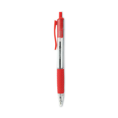 Image of Universal Comfort Grip Ballpoint Pen, Retractable, Medium 1 mm, Red Ink, Clear/Red Barrel, Dozen
