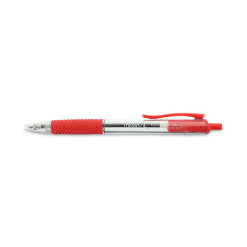 Image of Universal Comfort Grip Ballpoint Pen, Retractable, Medium 1 mm, Red Ink, Clear/Red Barrel, Dozen