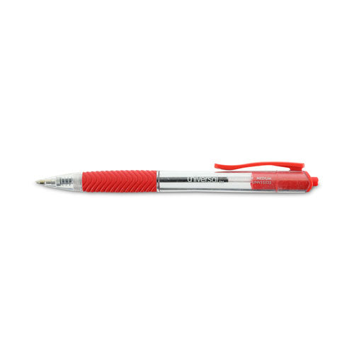 Image of Universal Comfort Grip Ballpoint Pen, Retractable, Medium 1 mm, Red Ink, Clear/Red Barrel, Dozen
