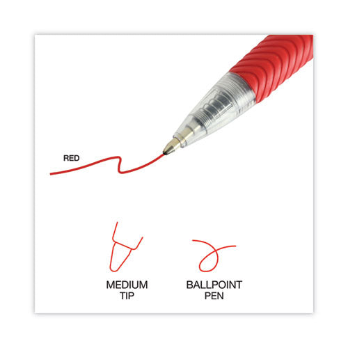 Image of Universal Comfort Grip Ballpoint Pen, Retractable, Medium 1 mm, Red Ink, Clear/Red Barrel, Dozen
