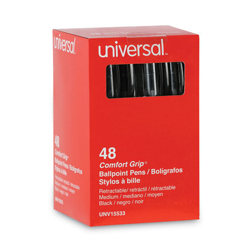 Image of Universal Comfort Grip Ballpoint Pen, Retractable, Medium 1 mm, Black Ink, Clear/Black Barrel, 48/Pack