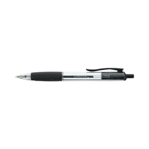 Image of Universal Comfort Grip Ballpoint Pen, Retractable, Medium 1 mm, Black Ink, Clear/Black Barrel, 48/Pack