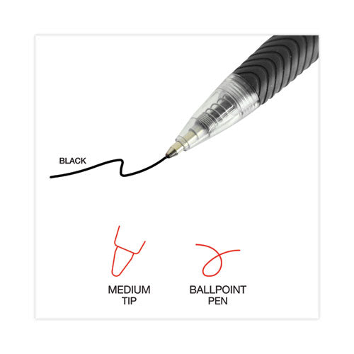 Image of Universal Comfort Grip Ballpoint Pen, Retractable, Medium 1 mm, Black Ink, Clear/Black Barrel, 48/Pack