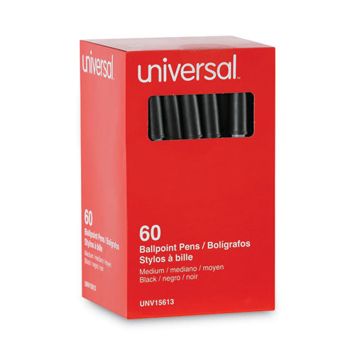 Image of Universal Ballpoint Pen Value Pack, Stick, Medium 1 mm, Black Ink, Gray/Black Barrel, 60/Pack