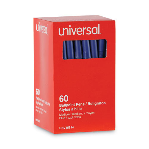Image of Universal Ballpoint Pen Value Pack, Stick, Medium 1 mm, Blue Ink, Gray/Blue Barrel, 60/Pack