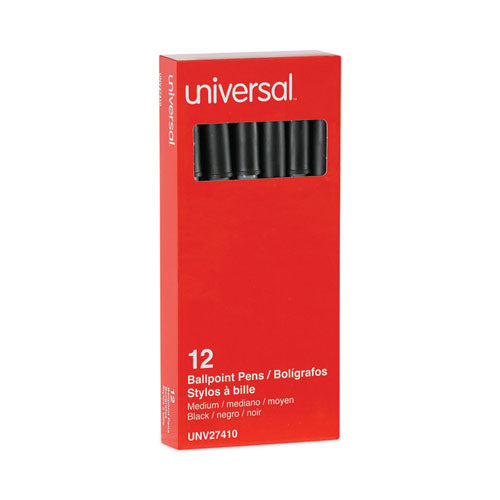 Image of Universal Ballpoint Pen, Stick, Medium 1 mm, Black Ink, Gray/Black Barrel, Dozen