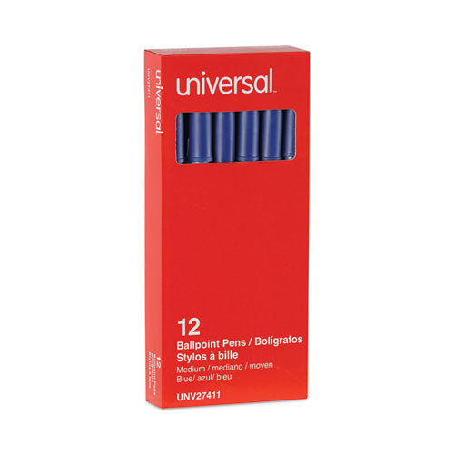 Image of Universal Ballpoint Pen, Stick, Medium 1 mm, Blue Ink, Gray/Blue Barrel, Dozen