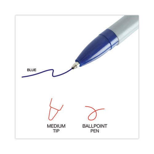 Image of Universal Ballpoint Pen, Stick, Medium 1 mm, Blue Ink, Gray/Blue Barrel, Dozen