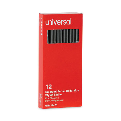 Image of Universal Ballpoint Pen, Stick, Fine 0.7 mm, Black Ink, Gray/Black Barrel, Dozen