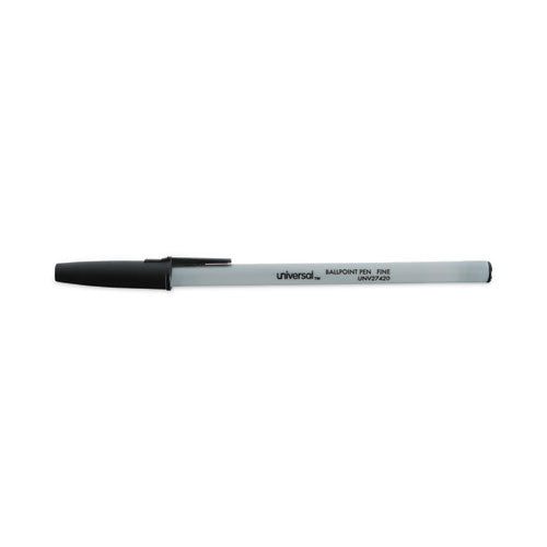 Image of Universal Ballpoint Pen, Stick, Fine 0.7 mm, Black Ink, Gray/Black Barrel, Dozen