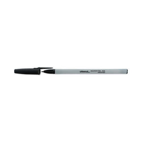 Image of Universal Ballpoint Pen, Stick, Fine 0.7 mm, Black Ink, Gray/Black Barrel, Dozen