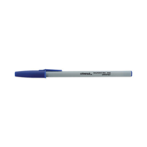 Image of Universal Ballpoint Pen, Stick, Fine 0.7 mm, Blue Ink, Gray/Blue Barrel, Dozen