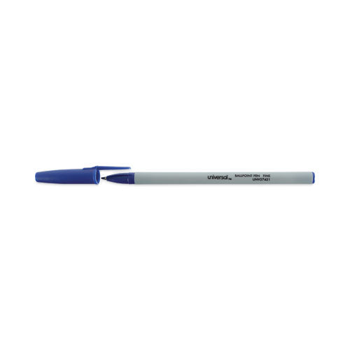 Image of Universal Ballpoint Pen, Stick, Fine 0.7 mm, Blue Ink, Gray/Blue Barrel, Dozen