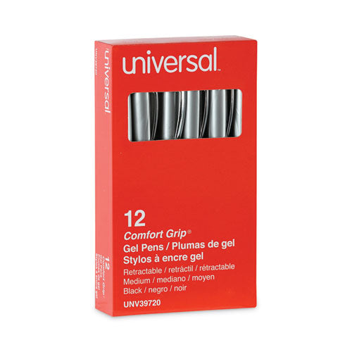 Image of Universal Comfort Grip Gel Pen, Retractable, Medium 0.7 mm, Black Ink, Gray/Black/Silver Barrel, Dozen