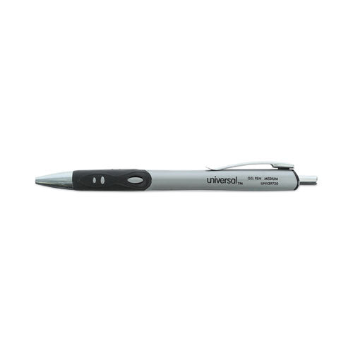 Image of Universal Comfort Grip Gel Pen, Retractable, Medium 0.7 mm, Black Ink, Gray/Black/Silver Barrel, Dozen