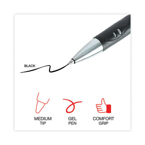 Image of Universal Comfort Grip Gel Pen, Retractable, Medium 0.7 mm, Black Ink, Gray/Black/Silver Barrel, Dozen