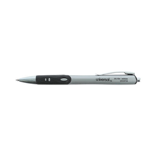 Image of Universal Comfort Grip Gel Pen, Retractable, Medium 0.7 mm, Black Ink, Gray/Black/Silver Barrel, Dozen