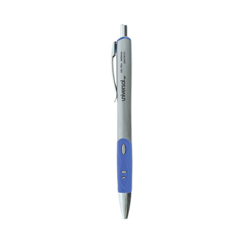 Image of Universal Comfort Grip Gel Pen, Retractable, Medium 0.7 mm, Blue Ink, Gray/Blue/Silver Barrel, Dozen